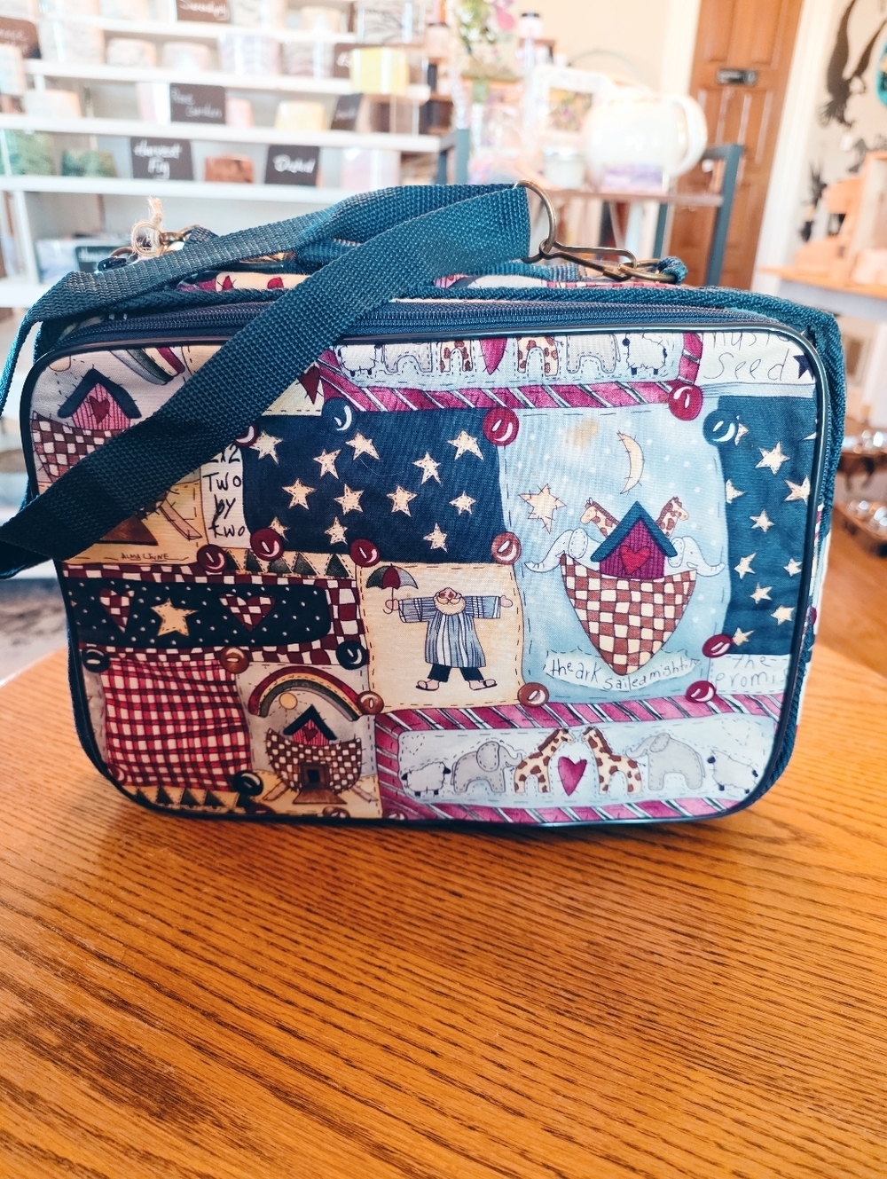 Vintage 90s Noahs Ark Sewing Travel Bag Alma Lynne Folk Art Americana
